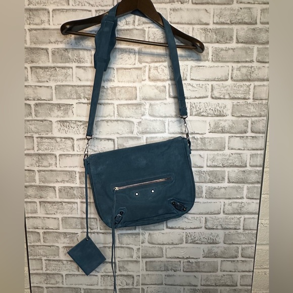 Balenciaga Neo Folk Messenger Bag Teal Suede Studded shoulder strap crossbody - Picture 15 of 15